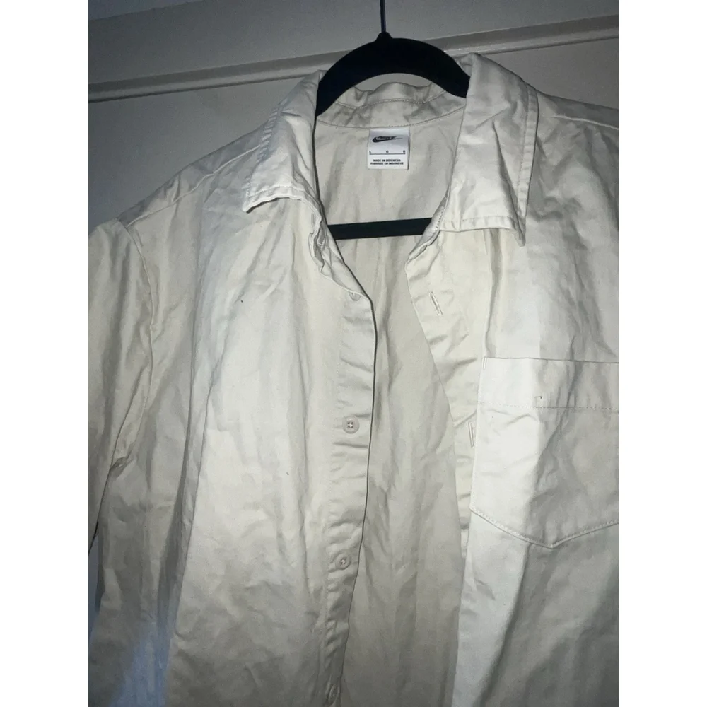 Nike Club Oxford Short Sleeve Button Up Shirt White Loose Fit Large